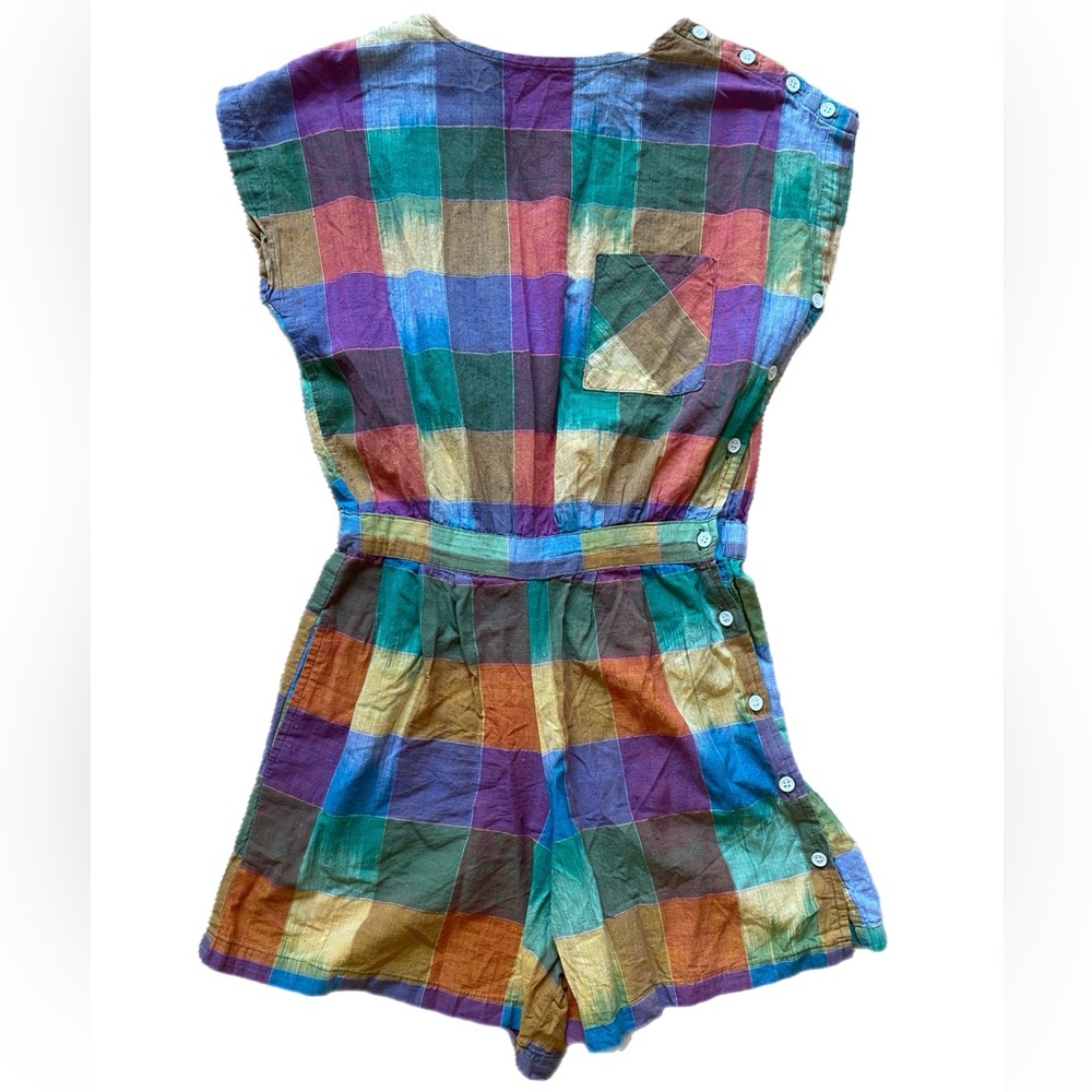 Vintage Romper Playsuit Ace and Jig Style Plaid 100% Cotton Small Rainbow